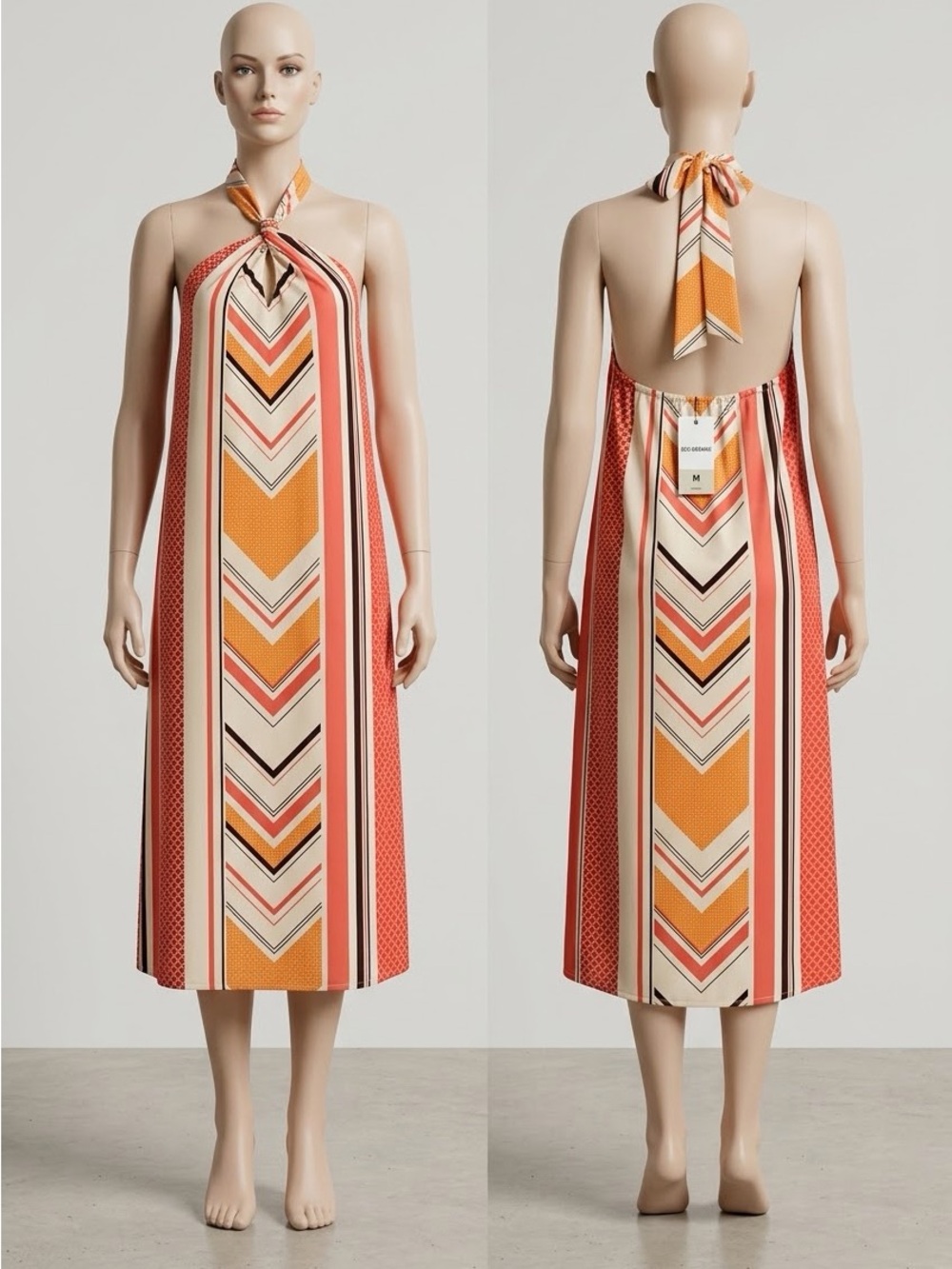 Banana Republic Halter Midi Dress in Orange, Cream and Coral